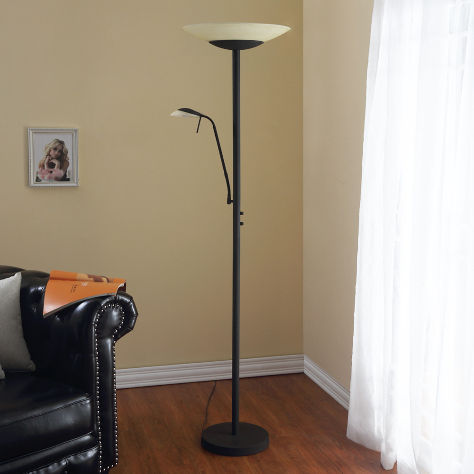 Lindby LED vloerlamp Ragna, leeslampje, donkerbruin, dimbaar